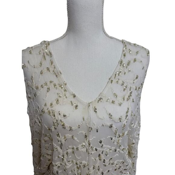 Free People Gold Sequin Blouse Top Sheer Size Small Party - Picture 2 of 10